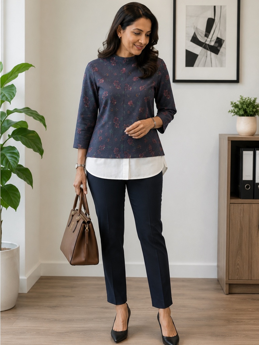 Tribal Navy with Pink Floral Layered-Look Top